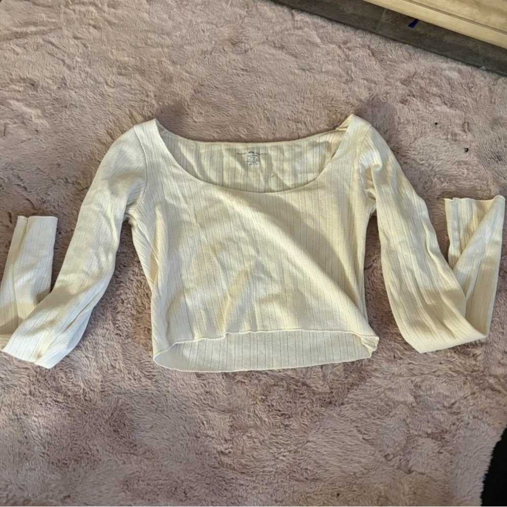 Brandy melville Pointelle Cream Long Sleeve Women's Top
